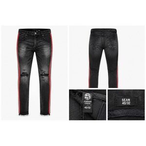 Jordan‎ Craig Sean Jeans Mens 40x32 Black Red Side Stripe Distressed JM3367 Good